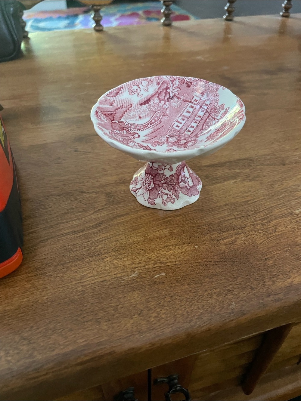 Royal Staffordshire “Tonquin” Red Transferware Pedestal Salt Bowl